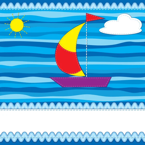 Cartão de saudação com barco — Vetor de Stock