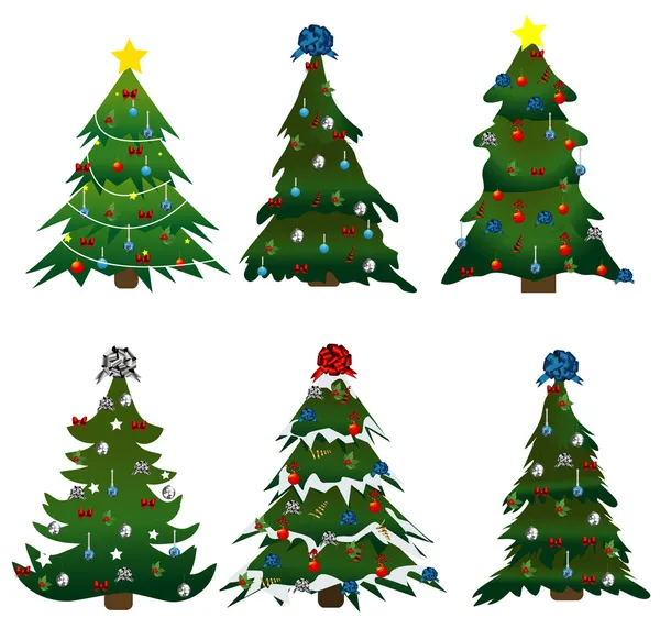 Set van kerstbomen op stickers — Stockvector