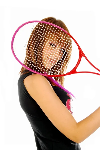 The girl and the tennis racket 008 — Stock Photo, Image