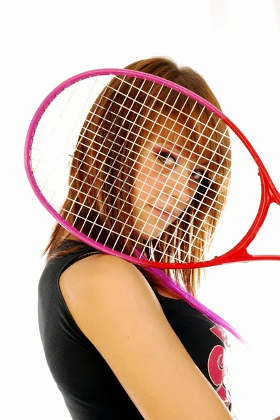 The girl and the tennis racket 009 — Stock Photo, Image
