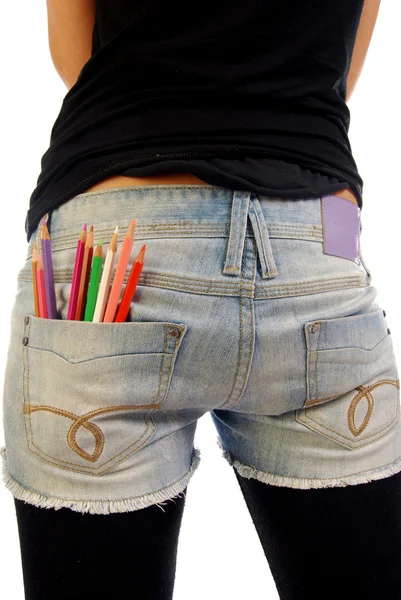 色鉛筆を持つ女性は — ストック写真
