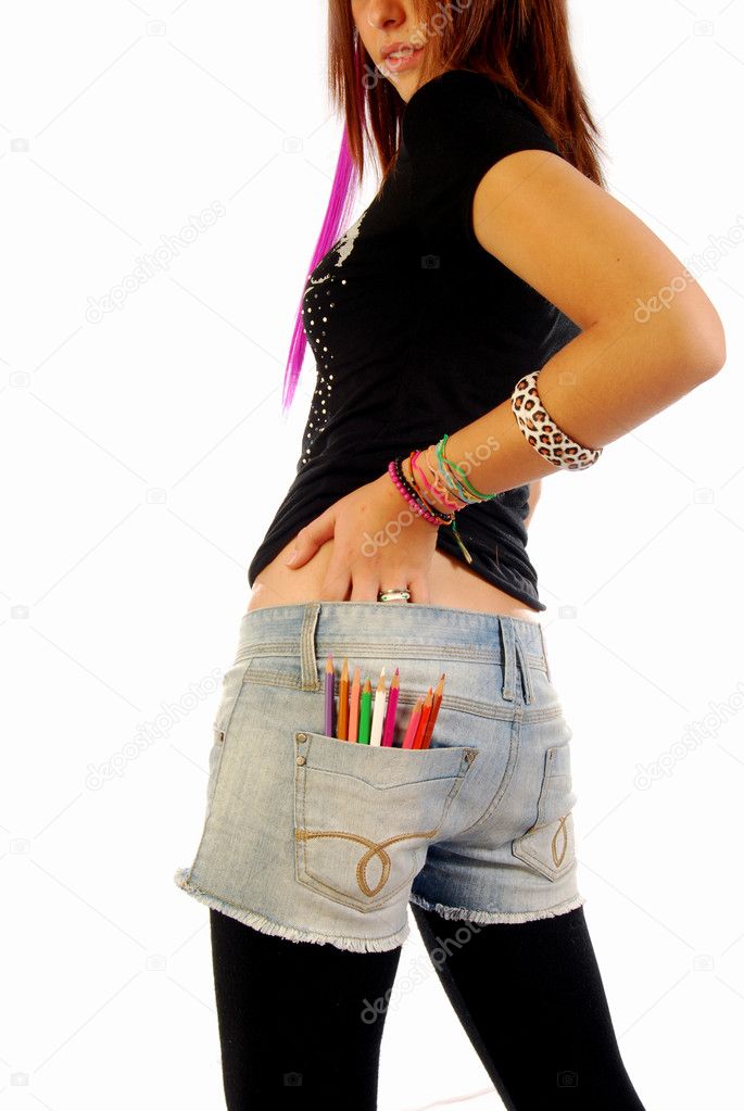 Woman with pencils in his pocket