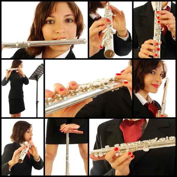 La bella flautista in concerto — Foto Stock
