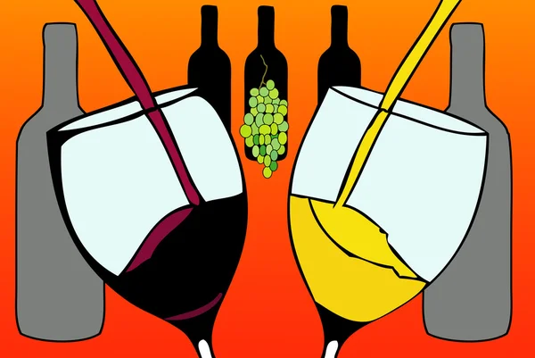 Beyaz şarap, kırmızı şarap, üzüm ve gözlük — Stok fotoğraf