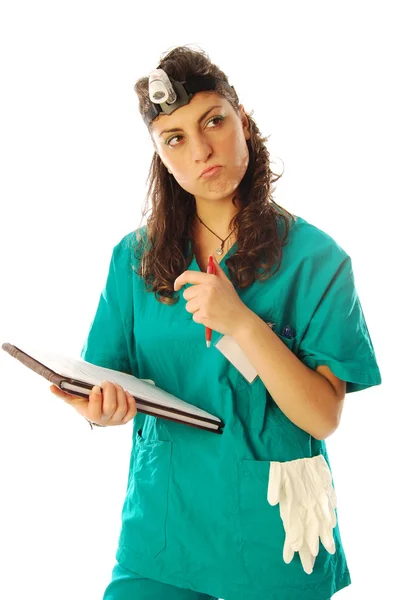 Žena lékař vyplnit diagnóza pacienta — Stock fotografie