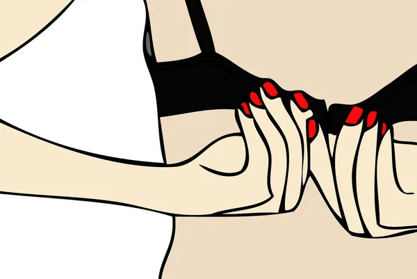 Woman takes off her bra — Stok fotoğraf
