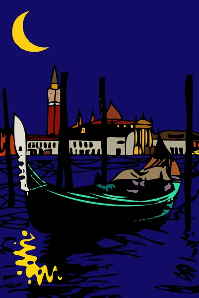 Gondola in San Marco by moonlight - Venice — Stock Photo, Image