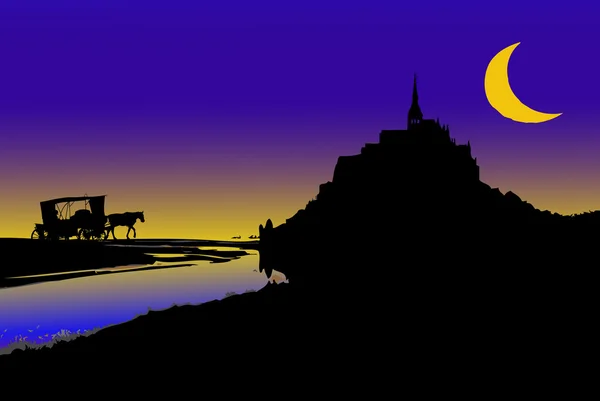 Notte al chiaro di luna a Mont Saint Michel — Foto Stock