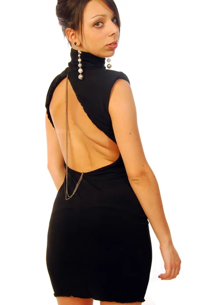 エレガントなイブニング ドレスの美しいブルネット — ストック写真