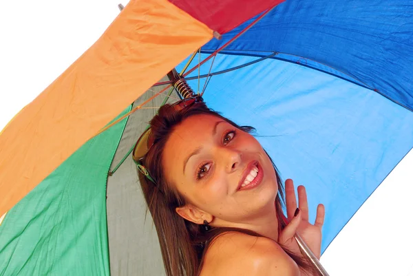 Beautiful brunette under the umbrella — Stock Photo, Image