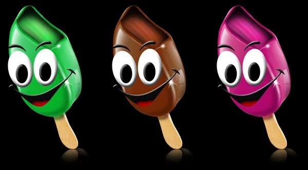 Desenhos animados sorvetes coloridos com sorriso — Fotografia de Stock