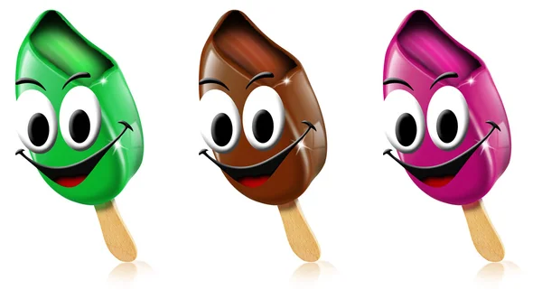 Desenhos animados sorvetes coloridos com sorriso — Fotografia de Stock