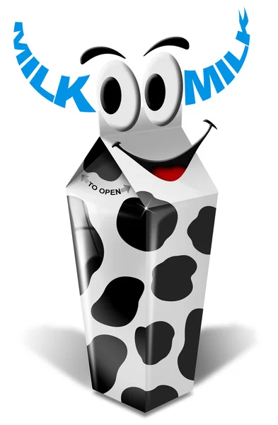 Emballage de lait de vache dessin animé — Photo