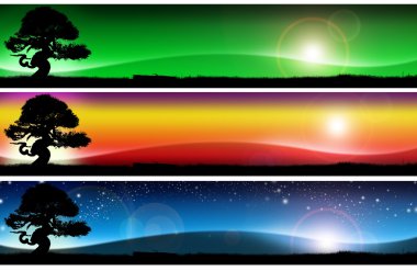 Three fantastic landscapes banners clipart
