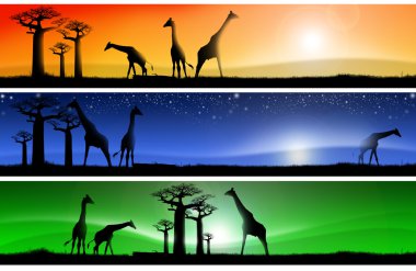 Three fantastic african landscapes clipart