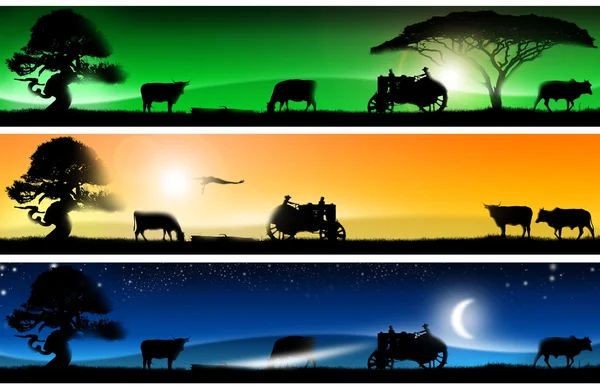Tre fantastiska landsbygd landskap banners — Stockfoto