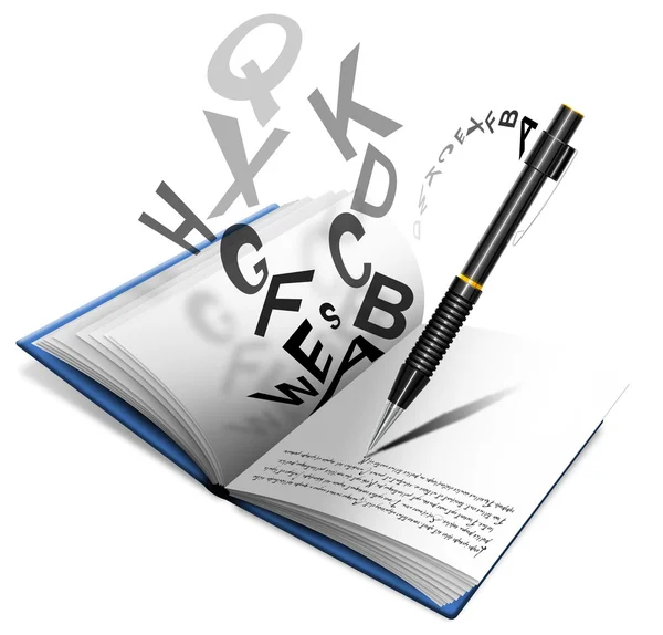 Bok eller anteckningsbok och penna — Stockfoto