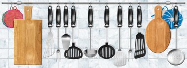 Horizontal set kitchen utensils clipart