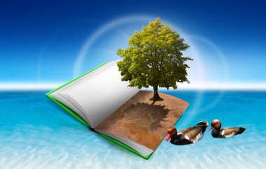 Book with tree and ducks clipart