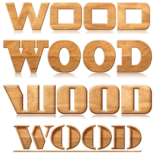 Cuatro palabras "madera" en talla de madera — Foto de Stock
