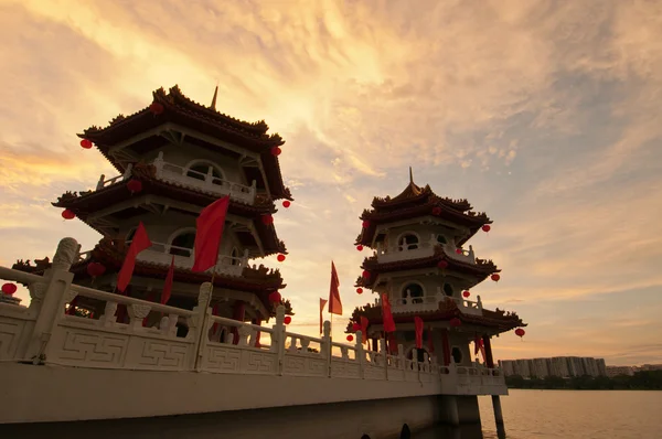 Vacker solnedgång av pagoder — Stockfoto