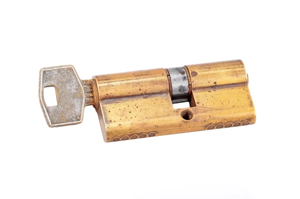Núcleo do cilindro da fechadura da porta com chave — Fotografia de Stock