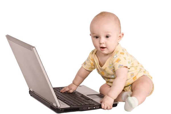 Portrait baby with notebook — Stock Photo, Image