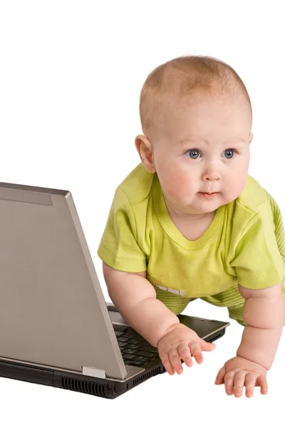 Portret baby met laptop — Stockfoto