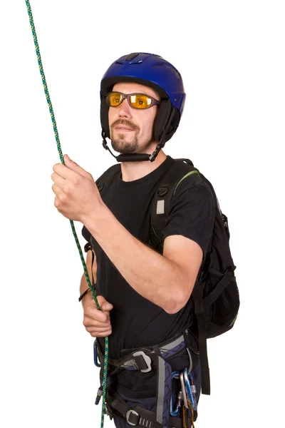 Rock-climber in sun helmet Stock Photo
