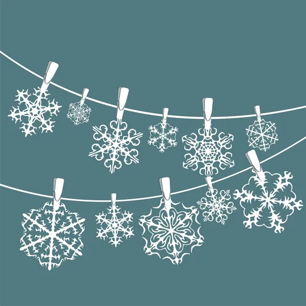 Ensemble vectoriel de flocons de neige fond — Image vectorielle