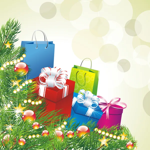 Coffret cadeau de Noël avec boules de Noël — Image vectorielle