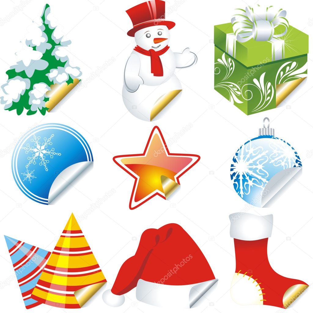 Collection of christmas stickers design elements isolated on White