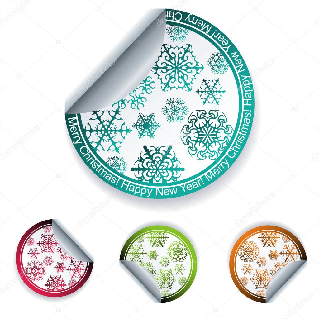 Collection of christmas stickers design elements isolated on White