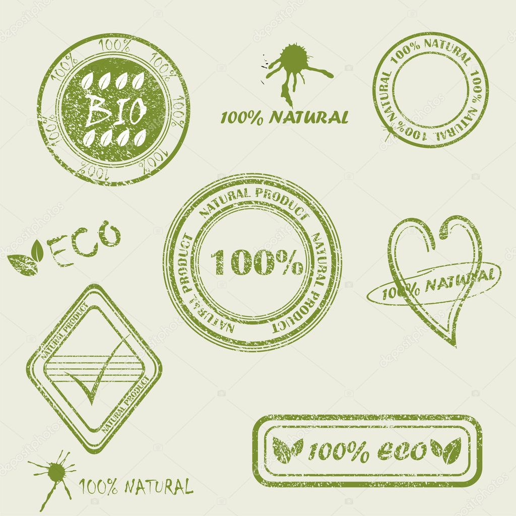 Green grunge rubber stamp set