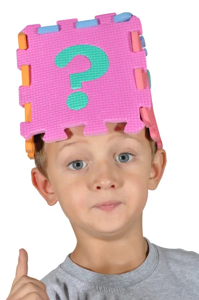 Çocuk ve soru işareti — Stok fotoğraf