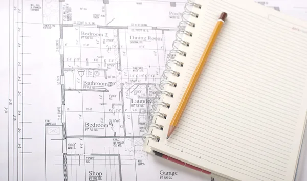 Σχέδια, σημειωματάριο και μολύβι — Φωτογραφία Αρχείου
