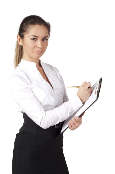 Retrato de uma jovem mulher de negócios com um Tablet — Fotografia de Stock