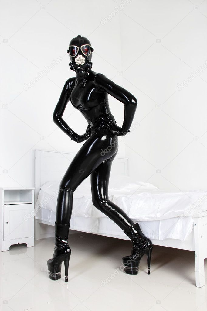 black rubber catsuit