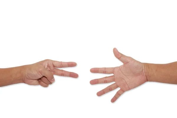 Mão humana asiática Figuras diferentes isolado fundo branco — Fotografia de Stock