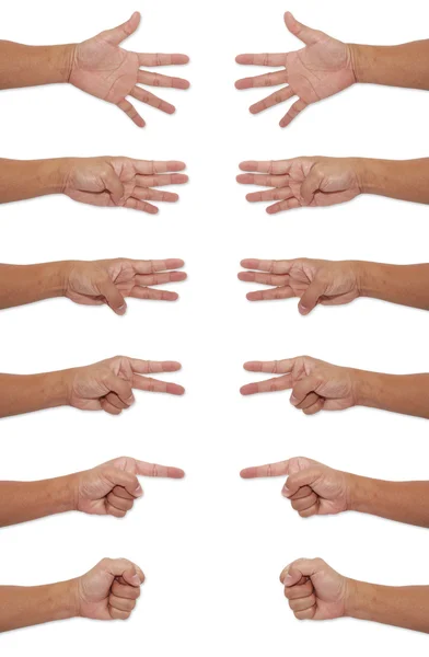 Asian Human Hand Differrent figures isolated white background — Stok fotoğraf