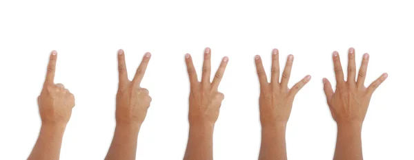 Ázsiai emberi kéz differrent számok elszigetelt fehér háttér — Stock Fotó
