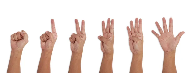 Asiatisk mänsklig hand differrent siffror isolerade vit bakgrund — Stockfoto