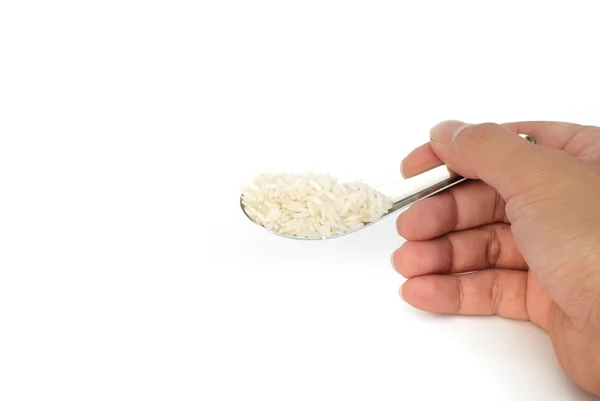 原料大米在勺 — 图库照片