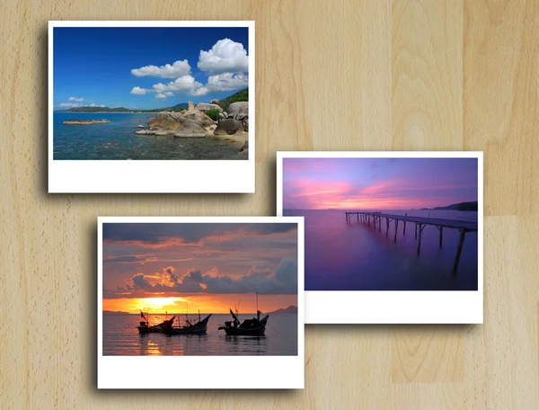 stock image Photo frames on wood floor