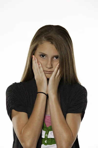 Adolescente menina mostrando preocupação — Fotografia de Stock