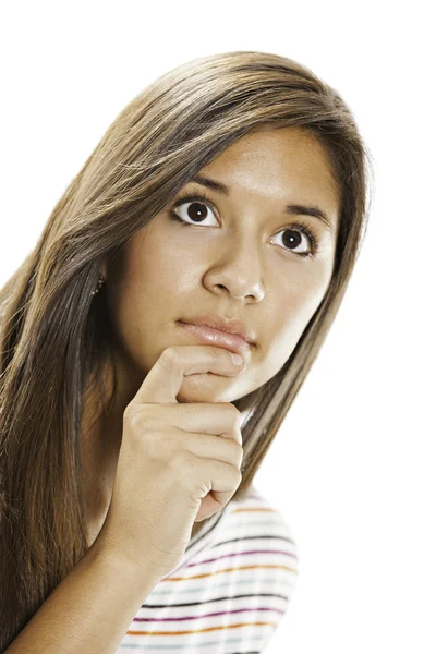 Teenage Girl Thinking on White Background — Stock Photo, Image
