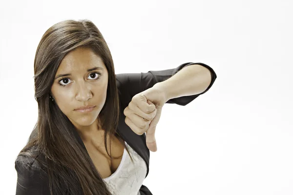 Dospívající dívka dává palec dolů znamení — Stock fotografie
