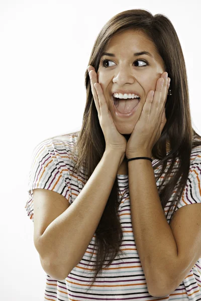 Teenage Girl Excited on White Background Royalty Free Stock Images