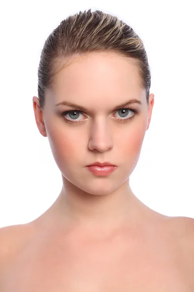 Linda menina loira headshot maquiagem natural — Fotografia de Stock