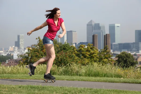 Sexy woman roller skating activity in London UK — Stock Photo, Image
